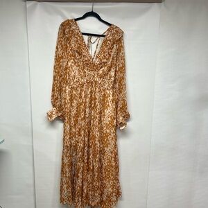 Anthropologie Tan Patterned Long Sleeve Dress